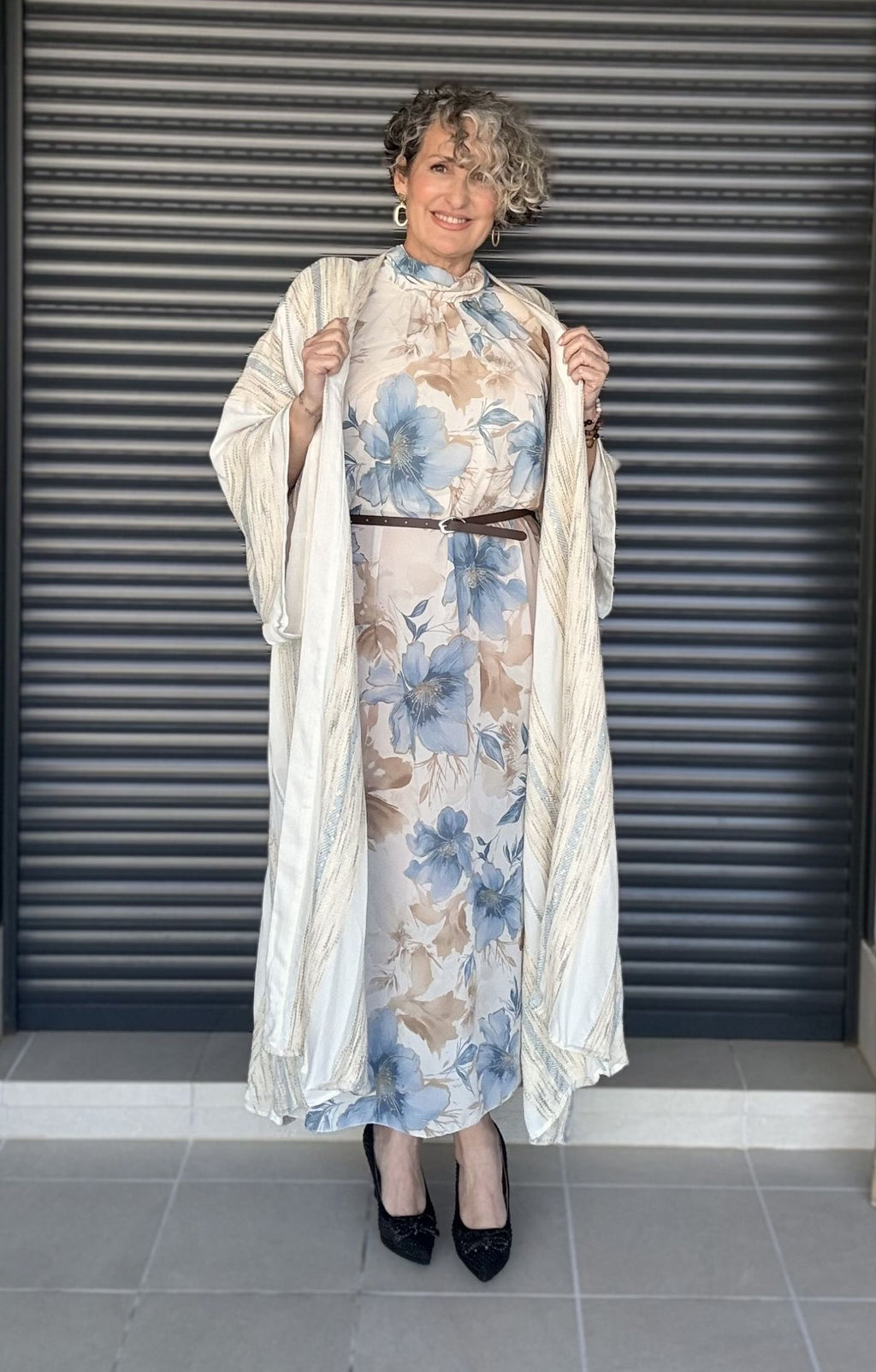 Kimono indiano beige e azzurro
