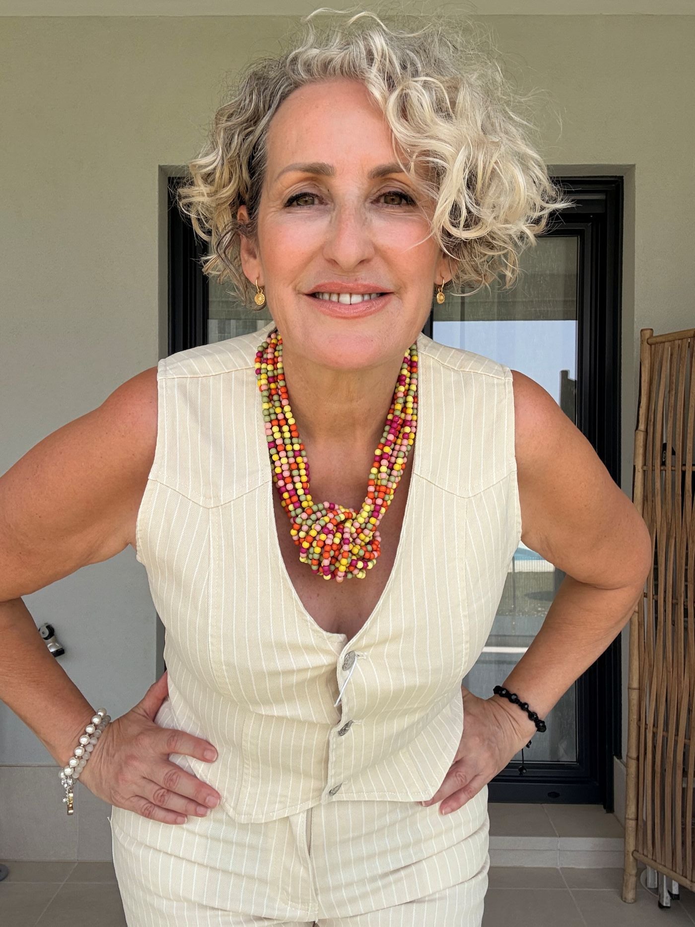 Chalequillo Denim Mil Rayas Beige con Botones Vaquero
