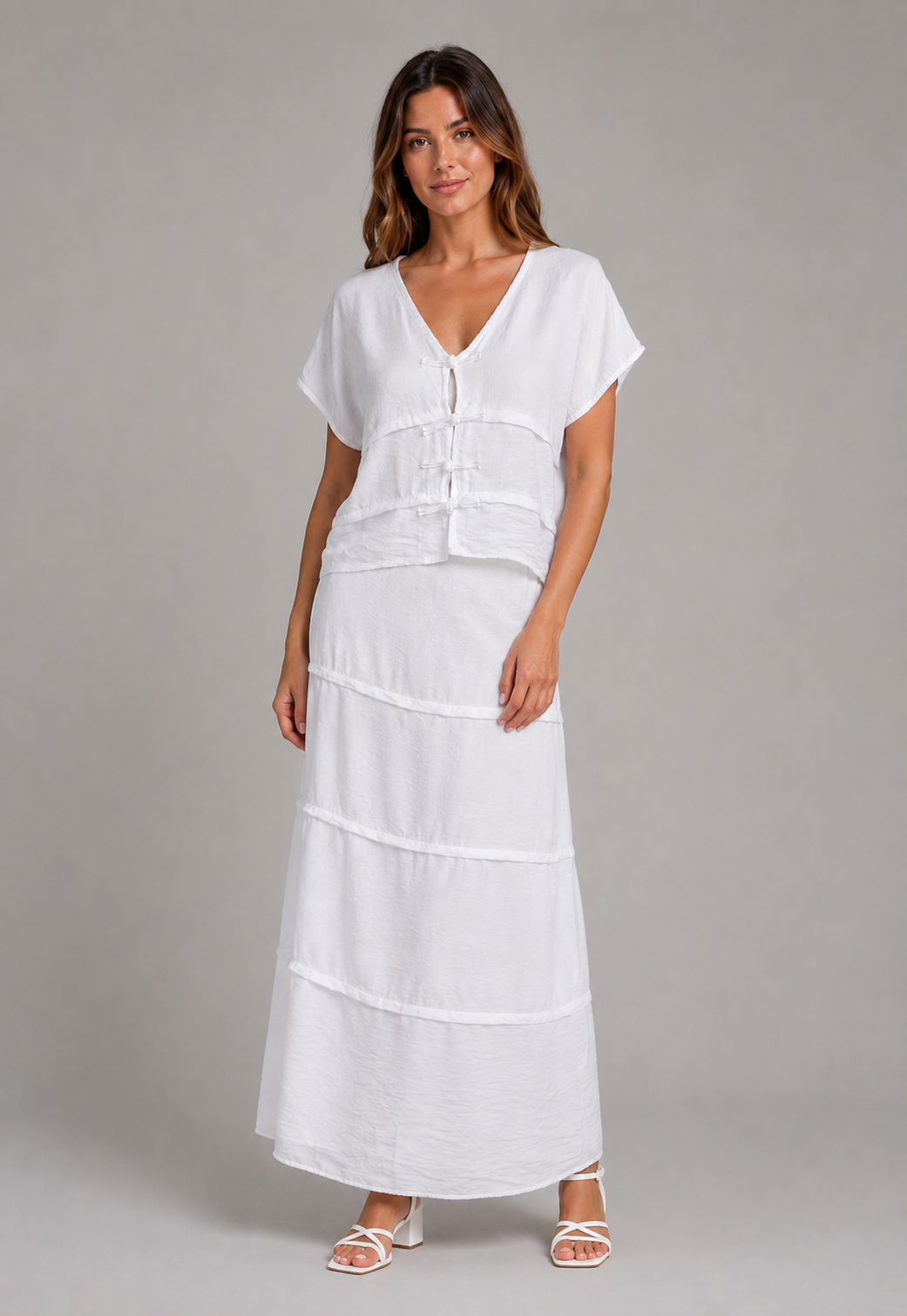 Conjunto Ibicenco Falda y Blusa Blanco