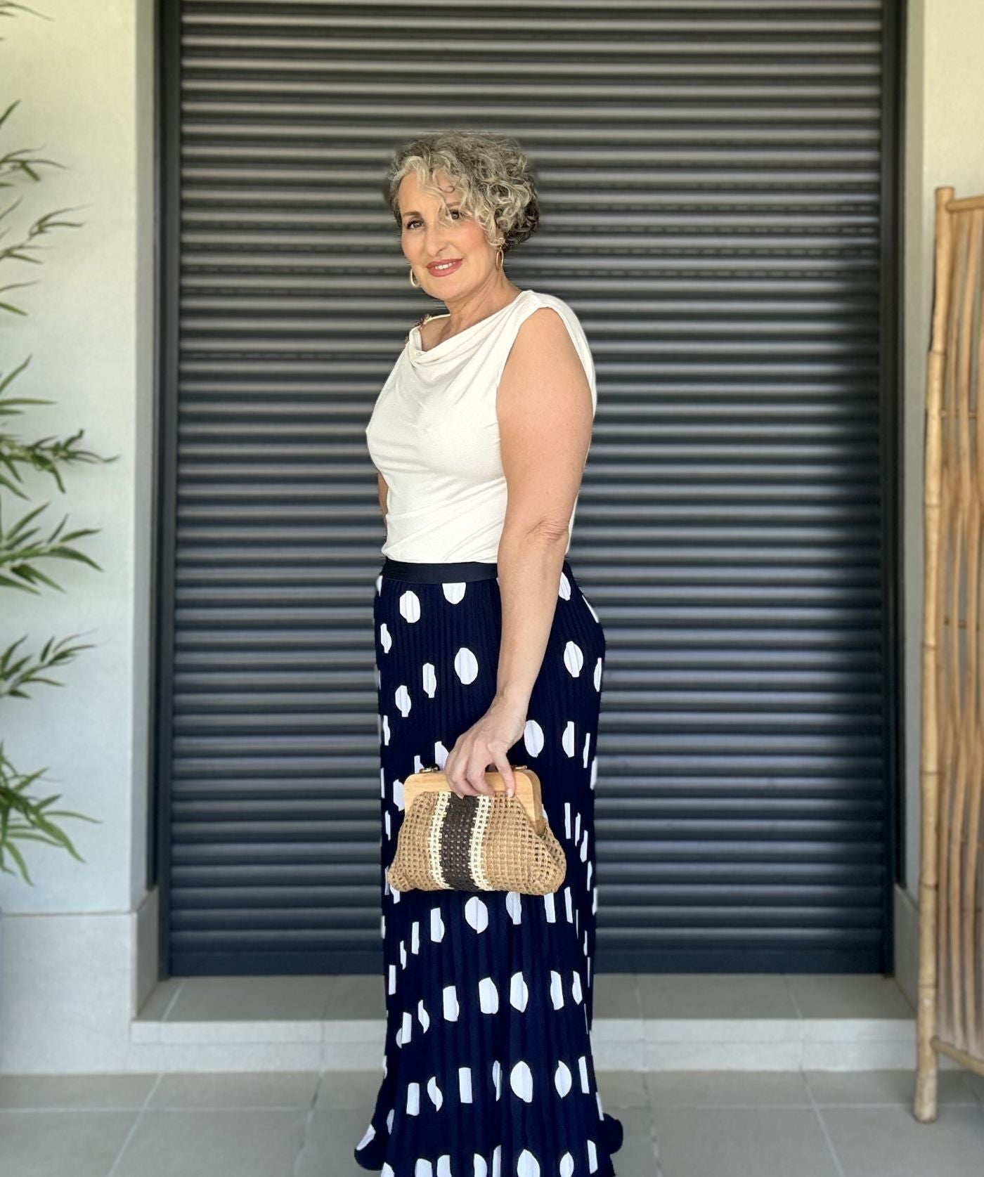 Falda Azul Marino Lunares Blancos Plisada