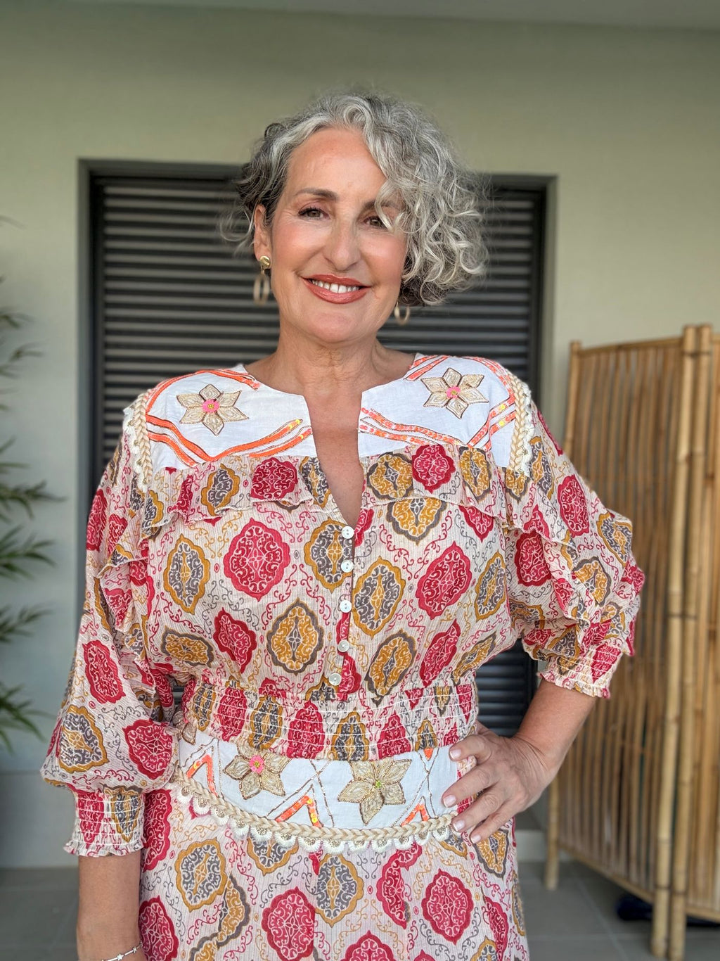 Completo Artigianale Siya | Camicetta e Gonna Lunga Boho Rosso e Oro