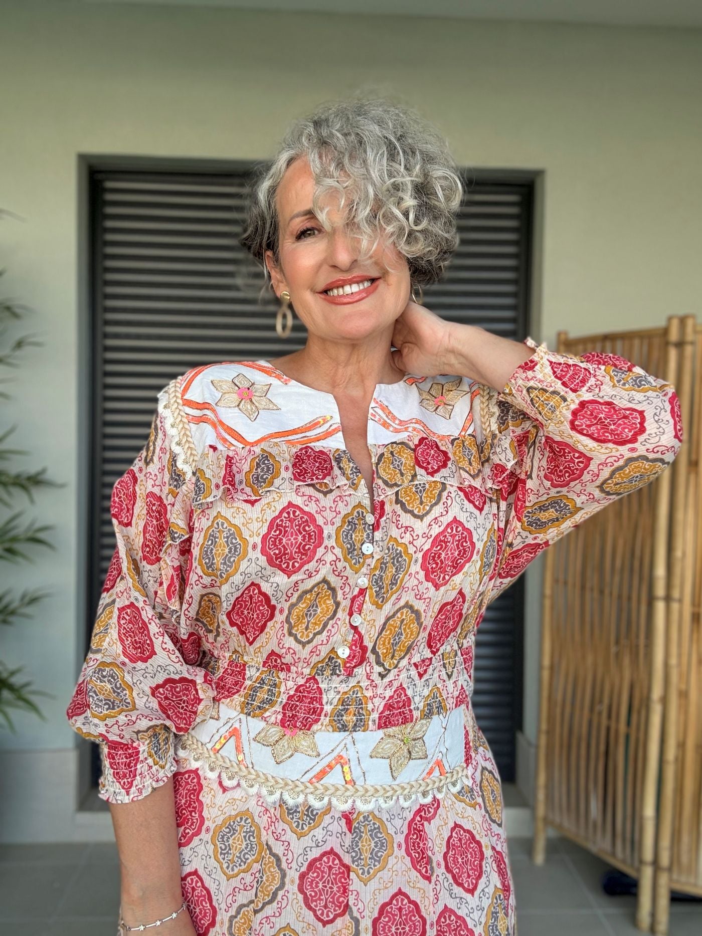 Completo Artigianale Siya | Camicetta e Gonna Lunga Boho Rosso e Oro