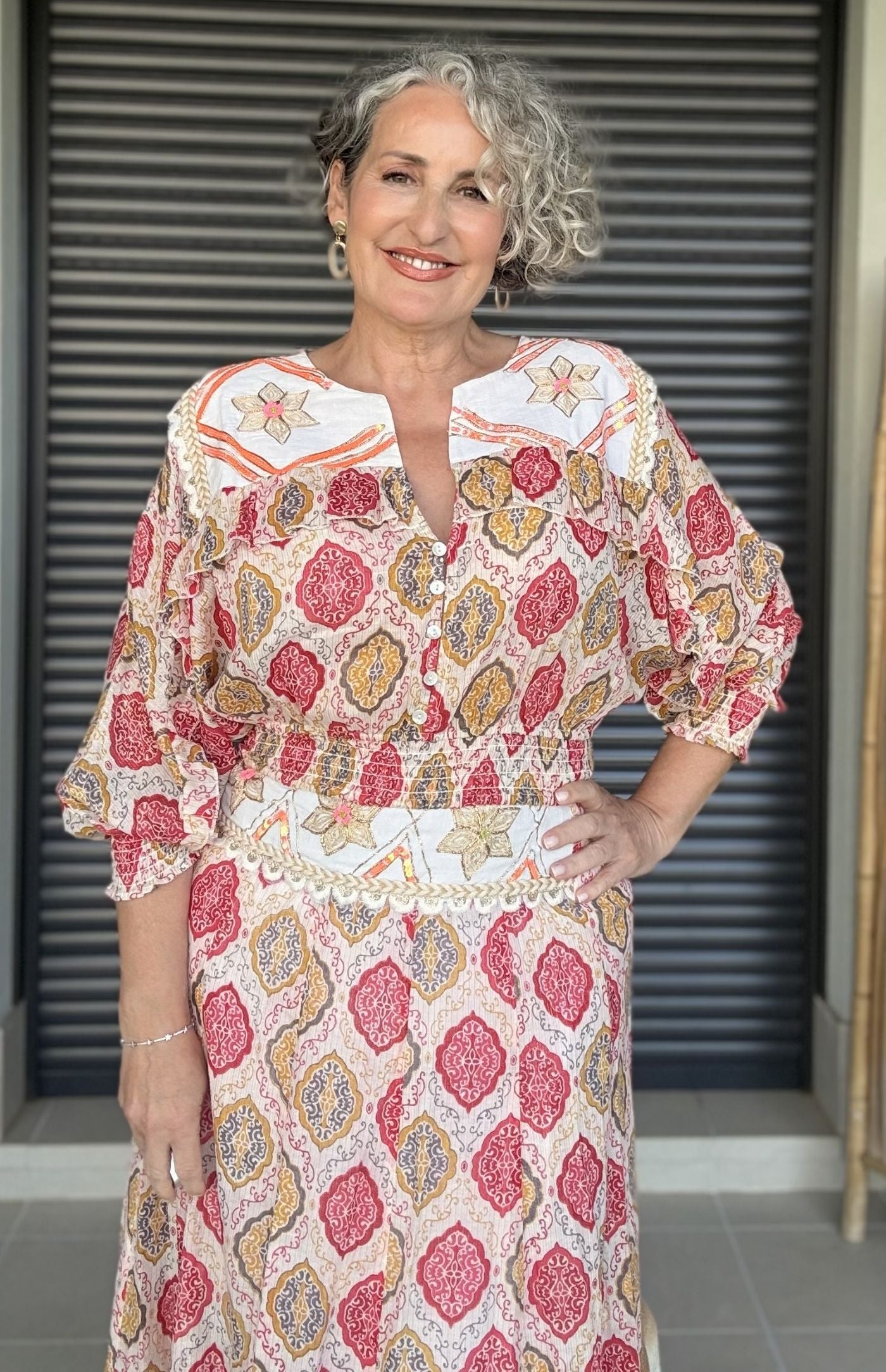 Completo Artigianale Siya | Camicetta e Gonna Lunga Boho Rosso e Oro