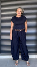 Pantalón Globo Azul Marino con Cinturón