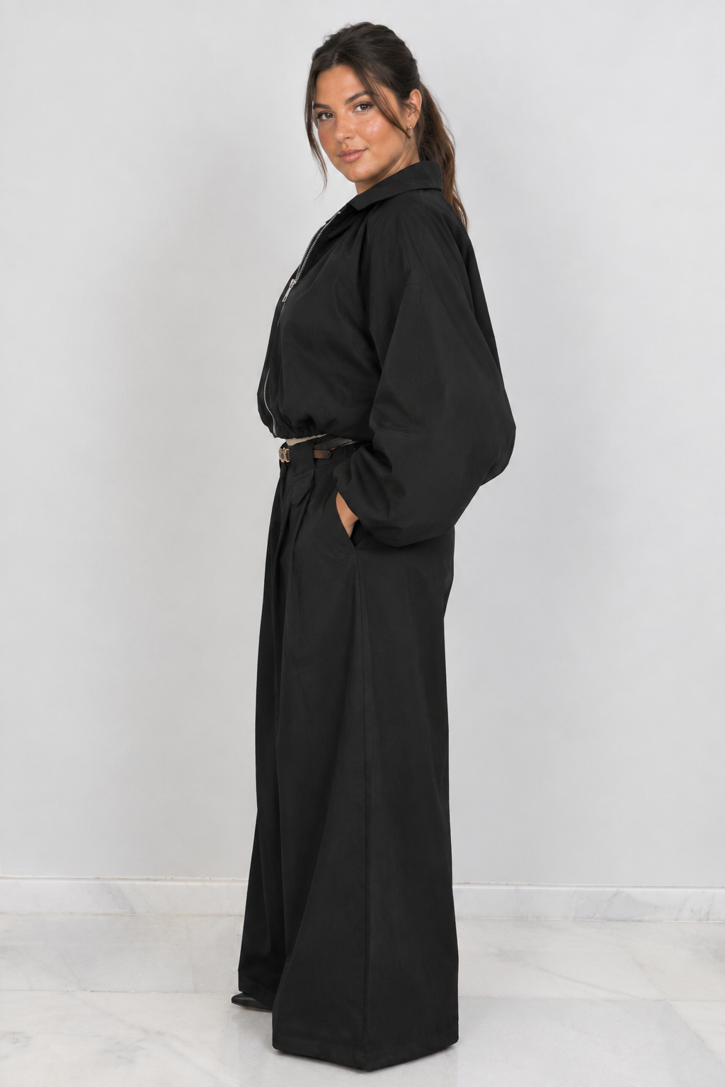 Pantalón Gabardina Tiro Alto Negro