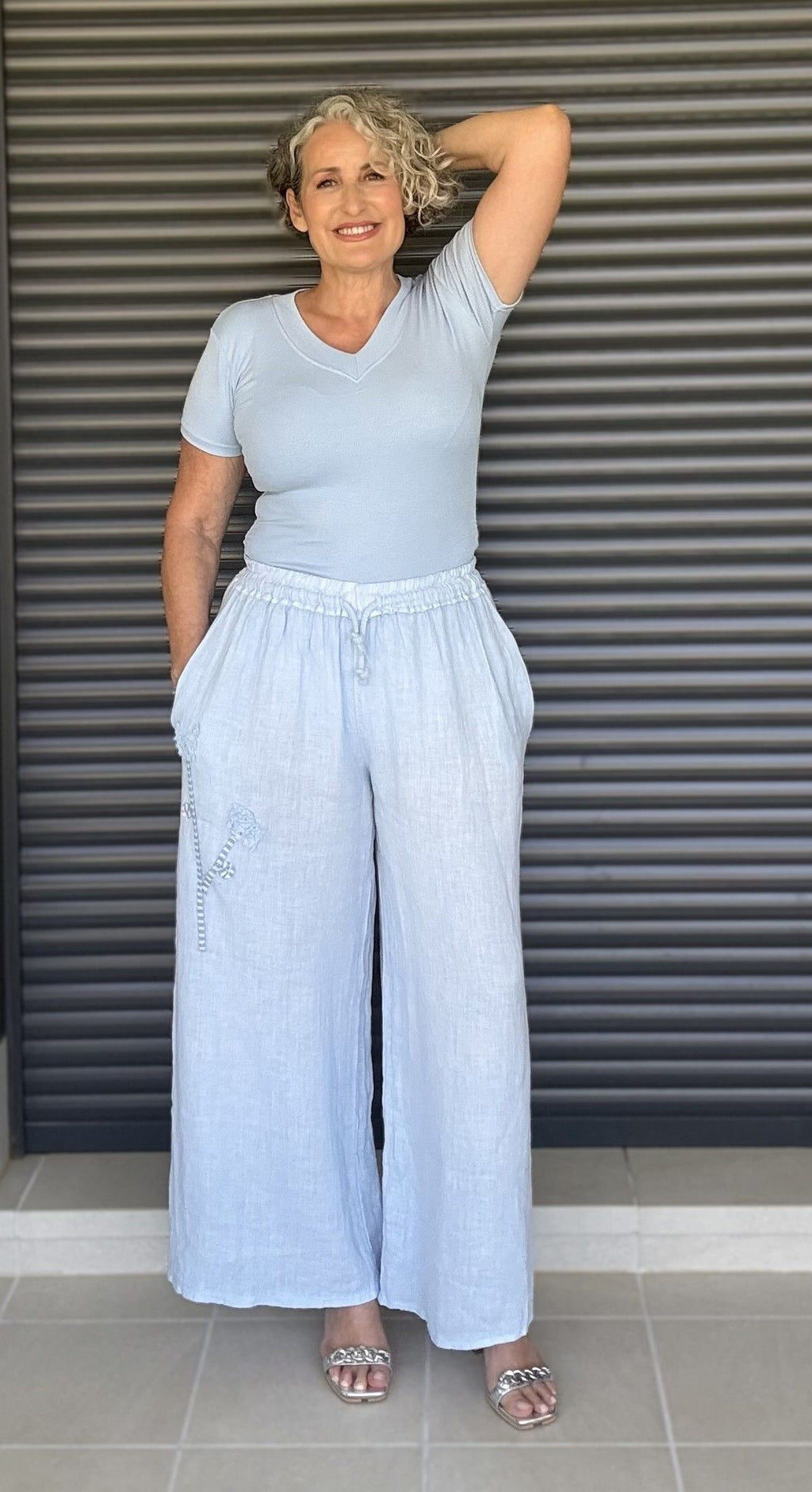 Pantalone Lino Celeste