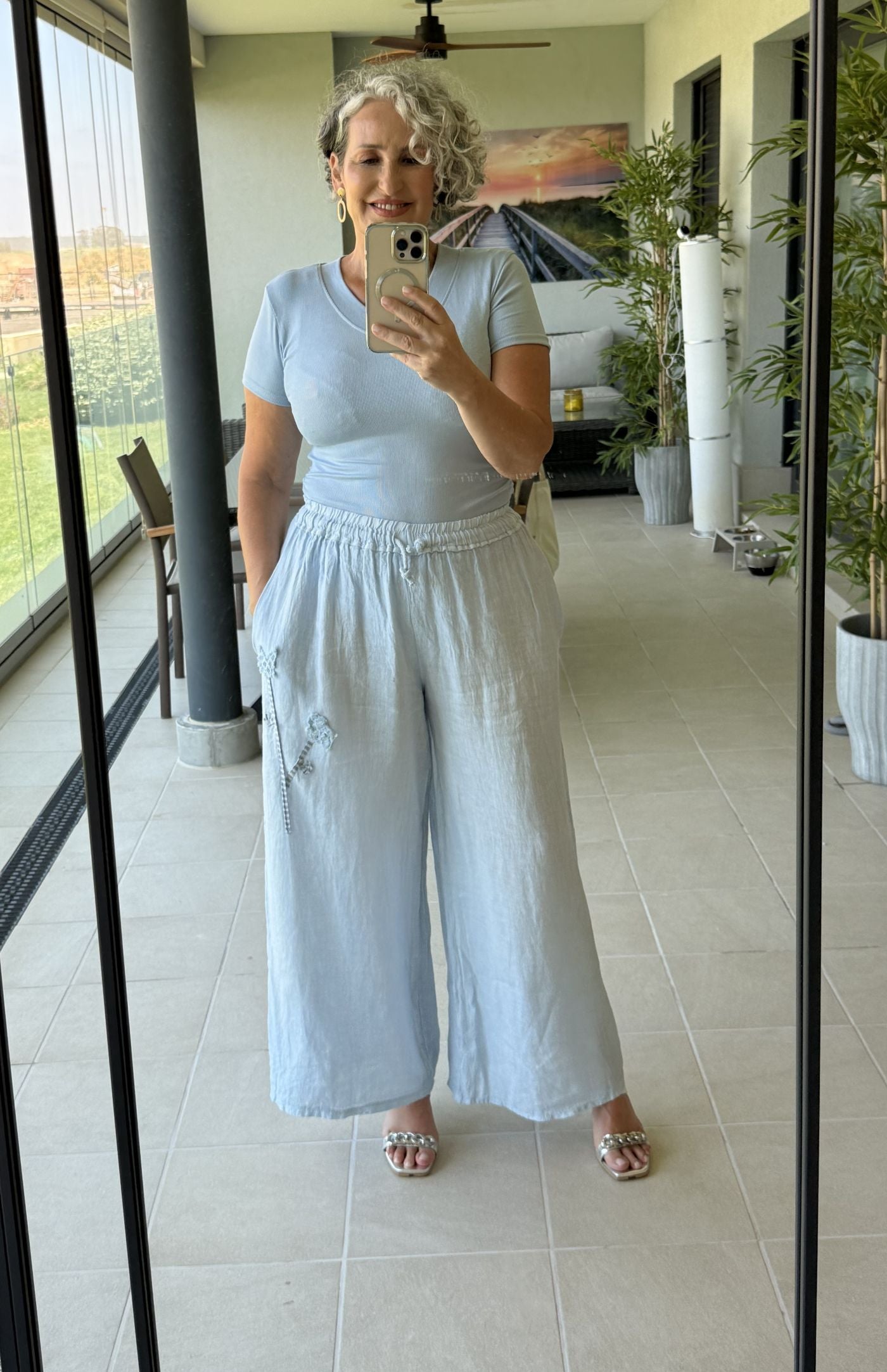 Pantalón Lino Celeste