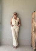 Jeans Beige Mil Rayas Tiro Alto Pierna Recta