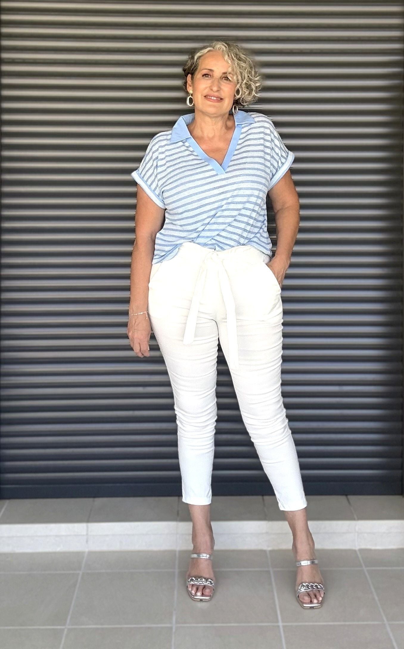 Pantalón Blanco Cintura Engomada con Lazo
