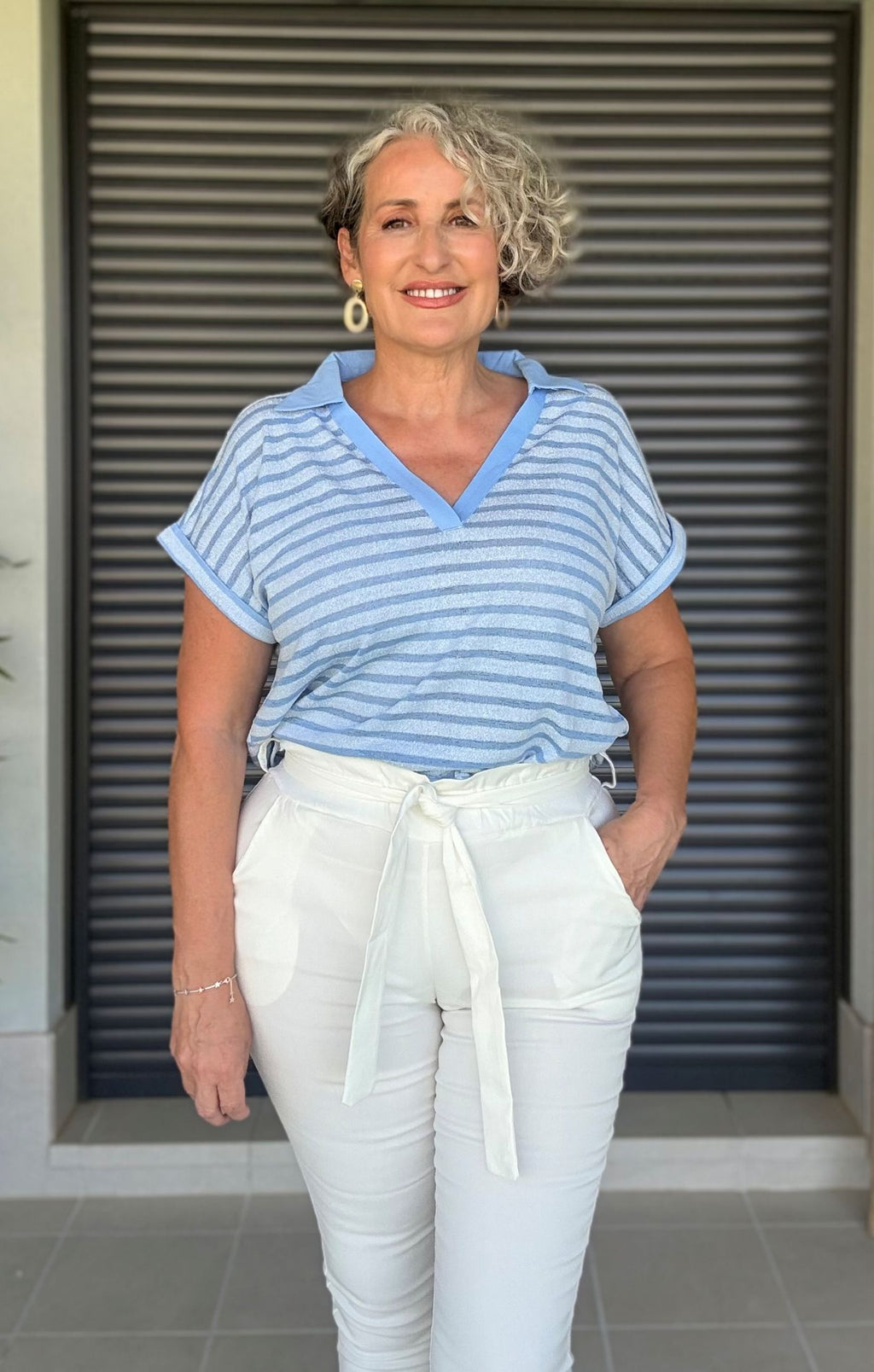 Pantalón Blanco Cintura Engomada con Lazo