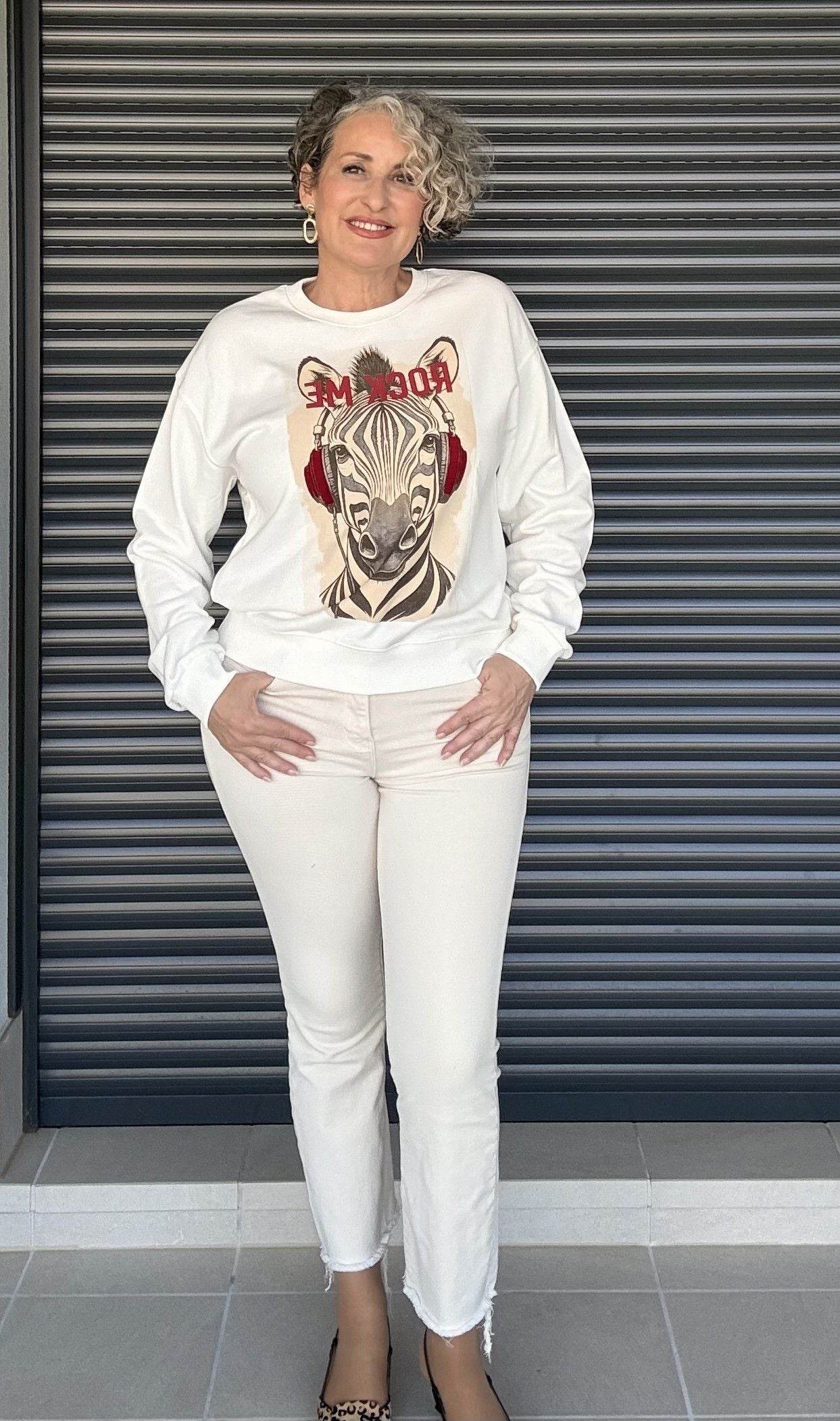 Sudadera Blanco Roto Estampado Cebra Rock Me