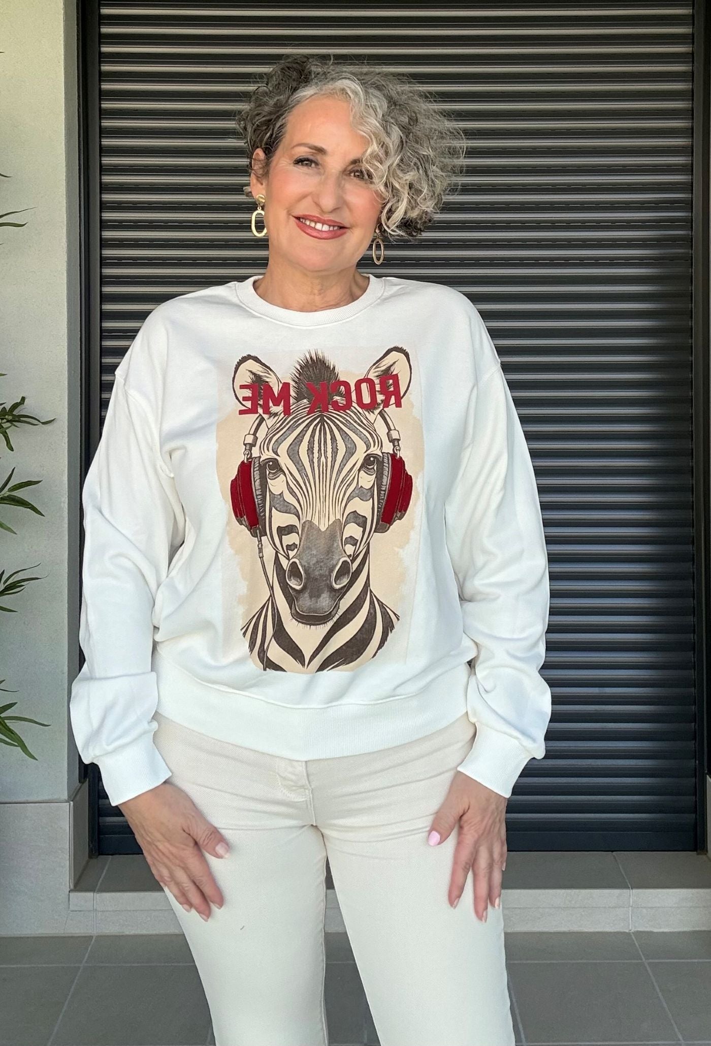 Sudadera Blanco Roto Estampado Cebra Rock Me
