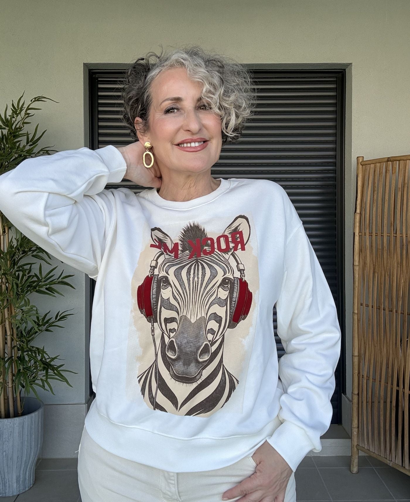 Sudadera Blanco Roto Estampado Cebra Rock Me