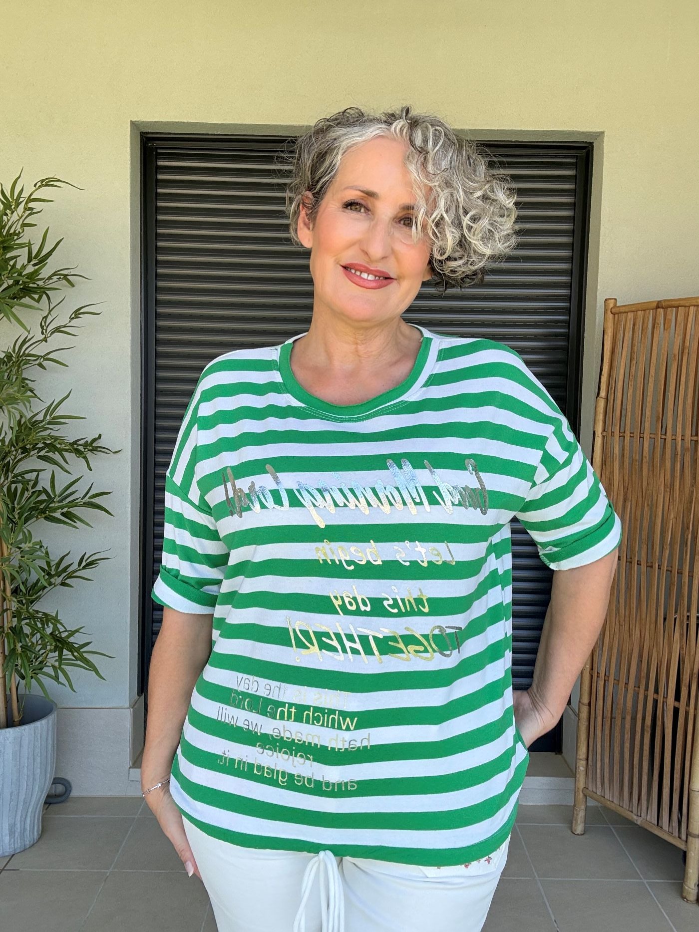 Sudadera Rayas Verdes Manga Corta