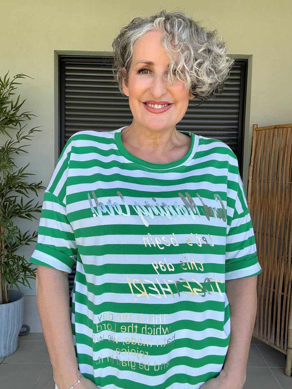 Sudadera Rayas Verdes Manga Corta