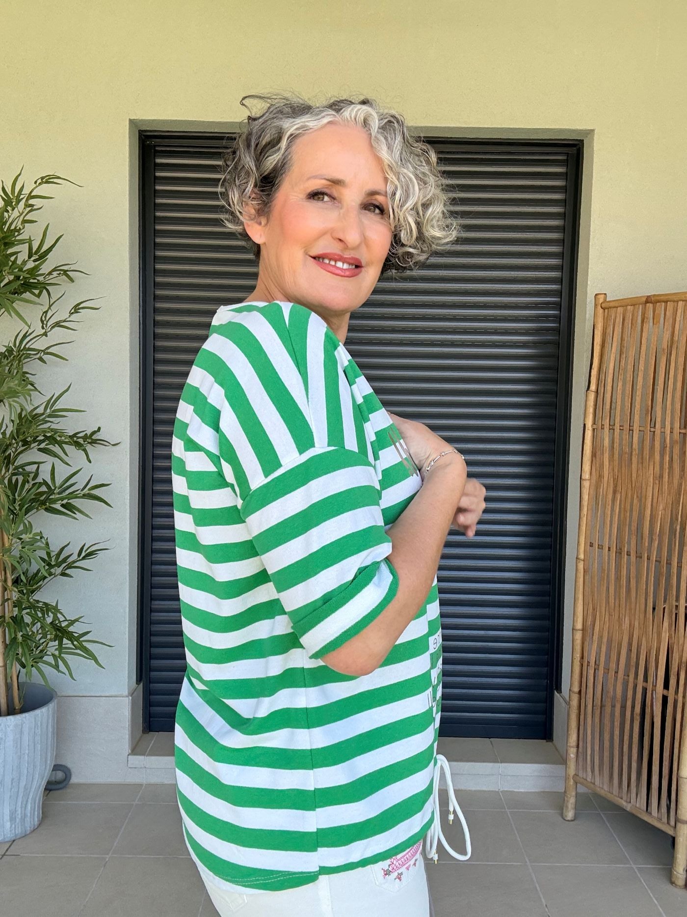 Sudadera Rayas Verdes Manga Corta