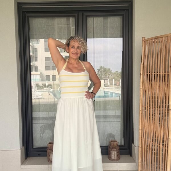 Vestido Rayas Lazo Amarillo