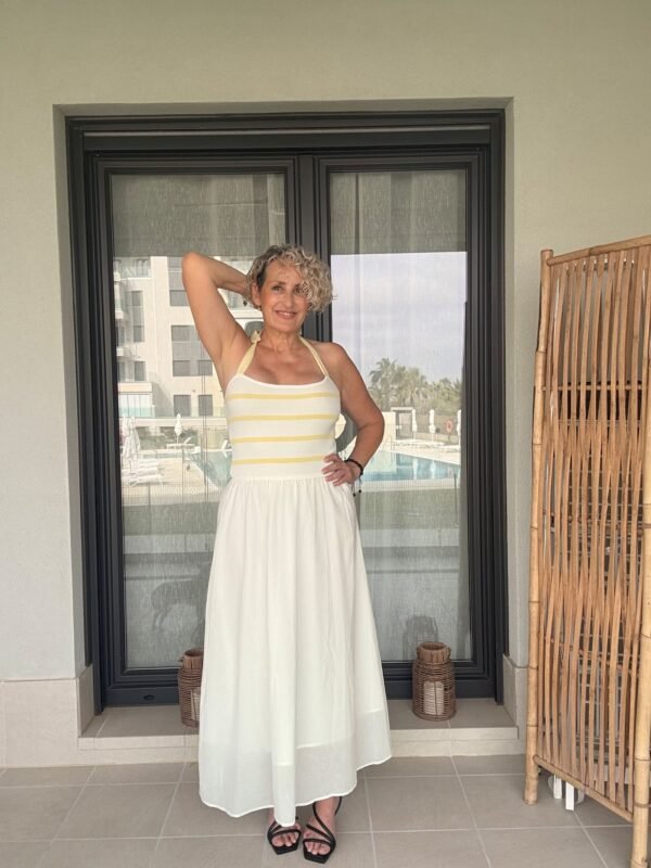 Vestido Rayas Lazo Amarillo