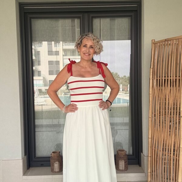 Vestido Rayas Lazo Rojo