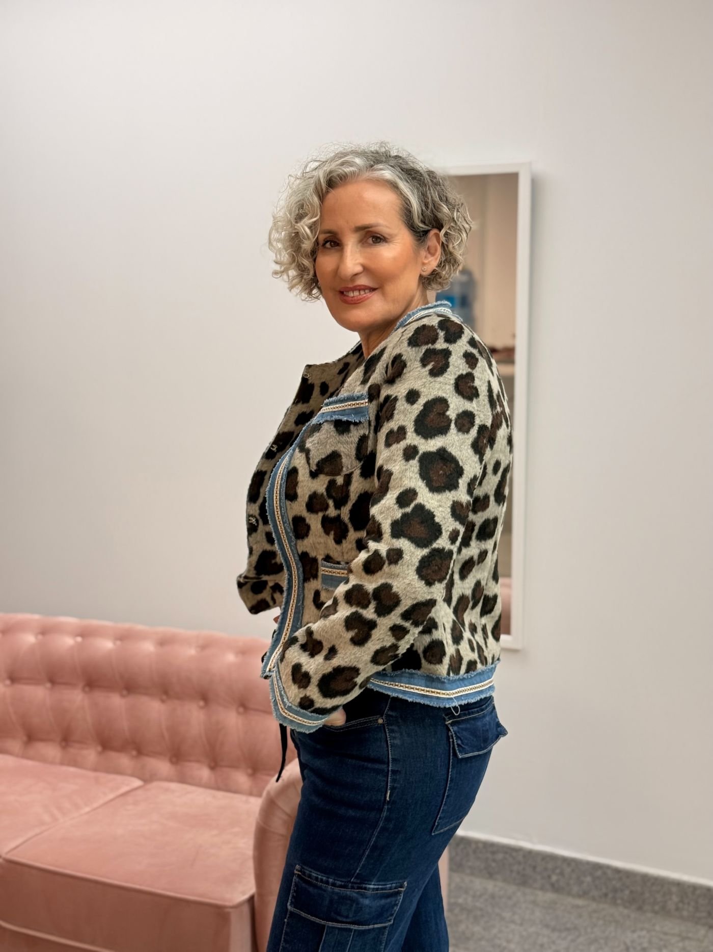 Chaqueta Animal Print con Ribete Vaquero