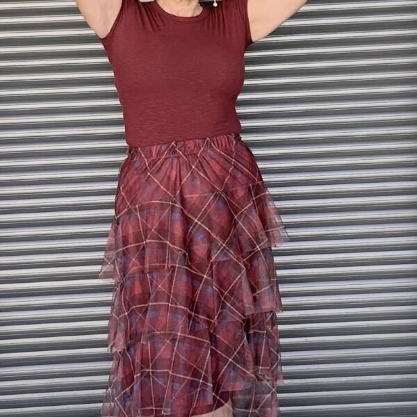 Falda Cuadros Burdeos Tul