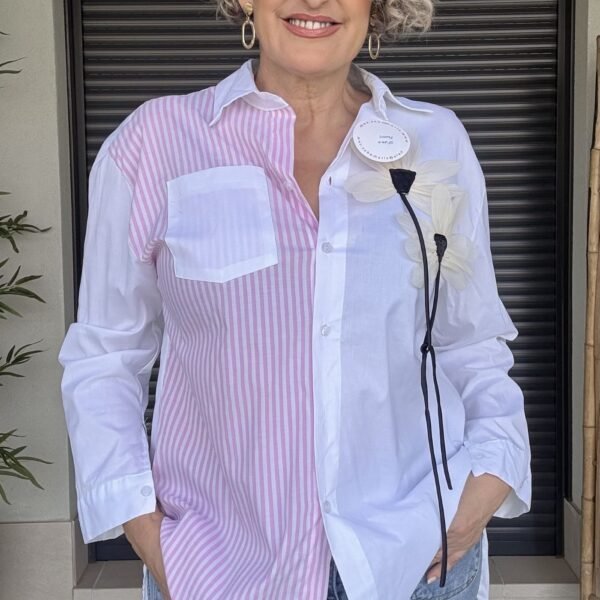 Camisa Flor Rayas Rosa