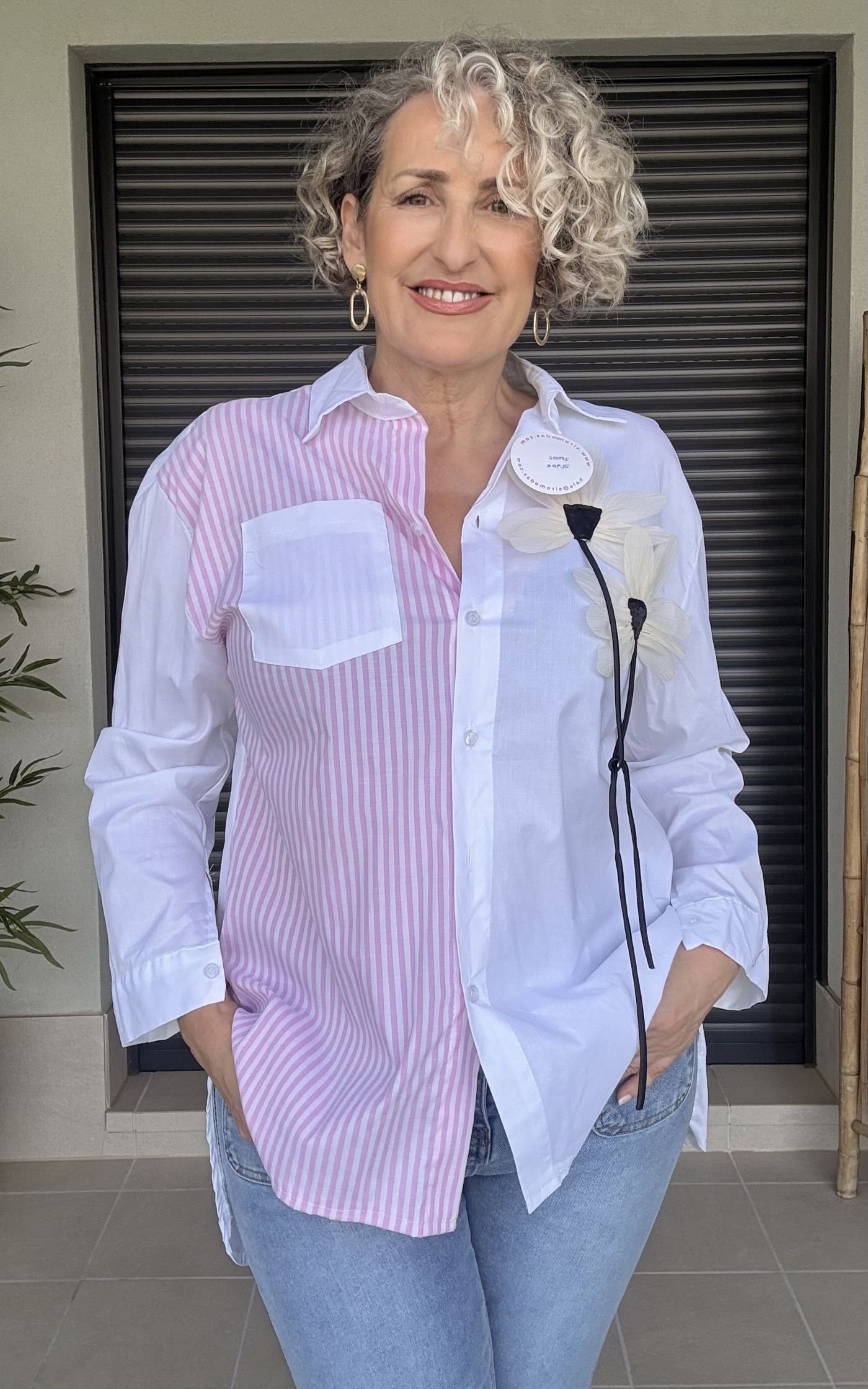 Camisa Flor Rayas Rosa