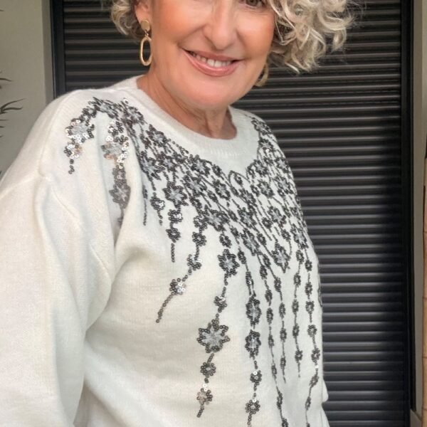 Jersey Blanco Lana Lentejuelas Jersey Blanco Lana Lentejuelas