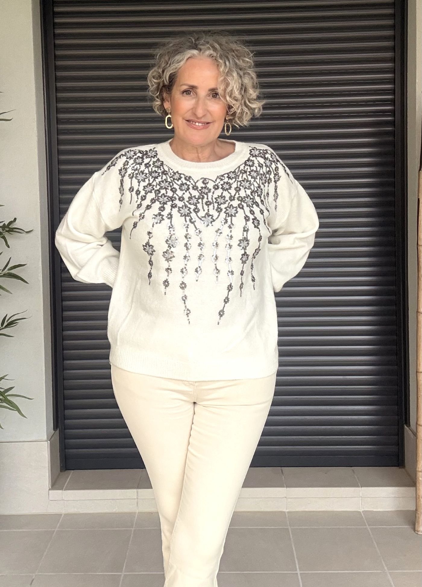 Jersey Blanco Lana Lentejuelas