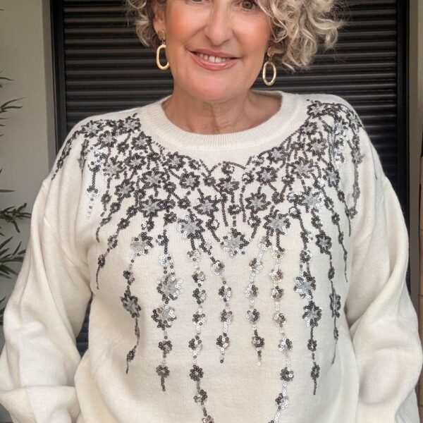 Jersey Blanco Lana Lentejuelas