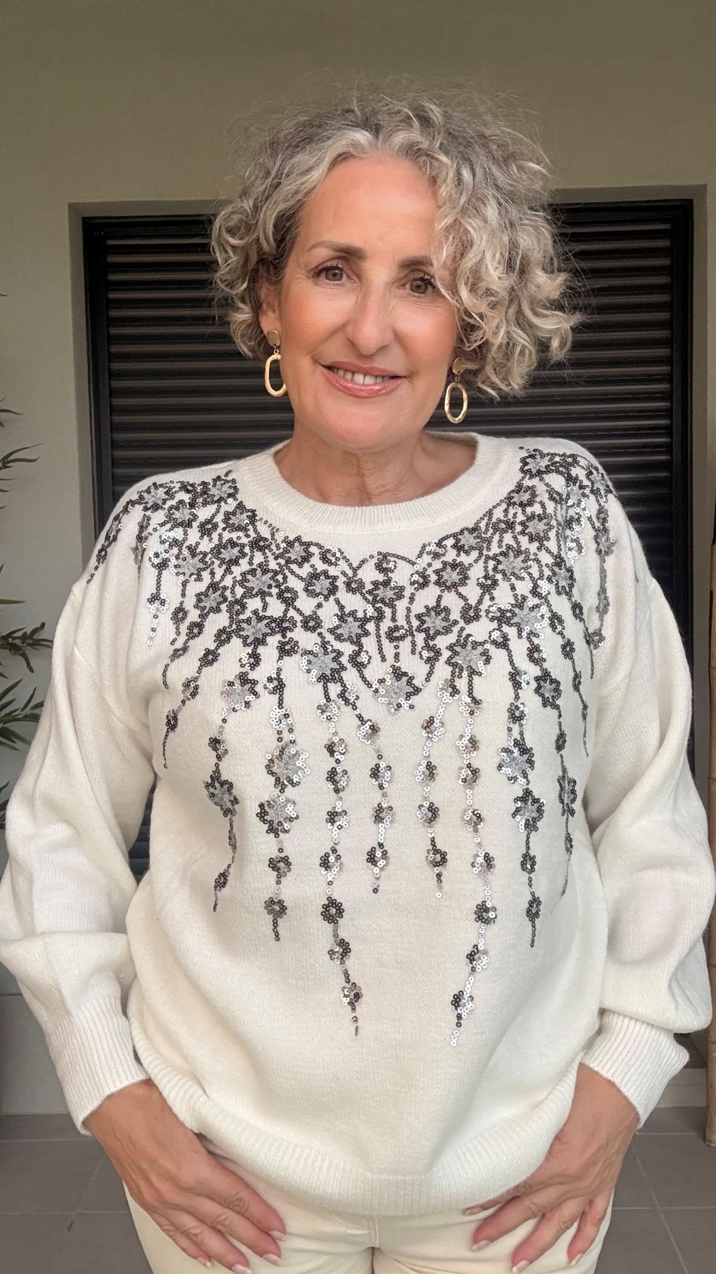 Jersey Blanco Lana Lentejuelas