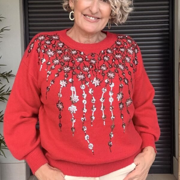 Jersey Rojo Lana Lentejuelas