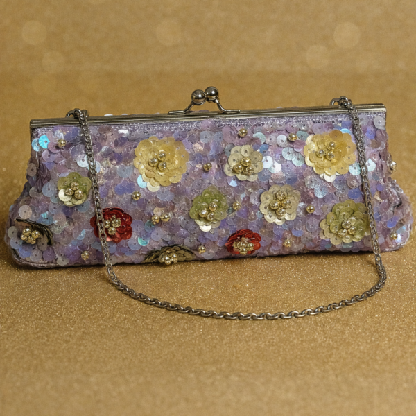 Bolso Clutch Lentejuelas Floral Malva