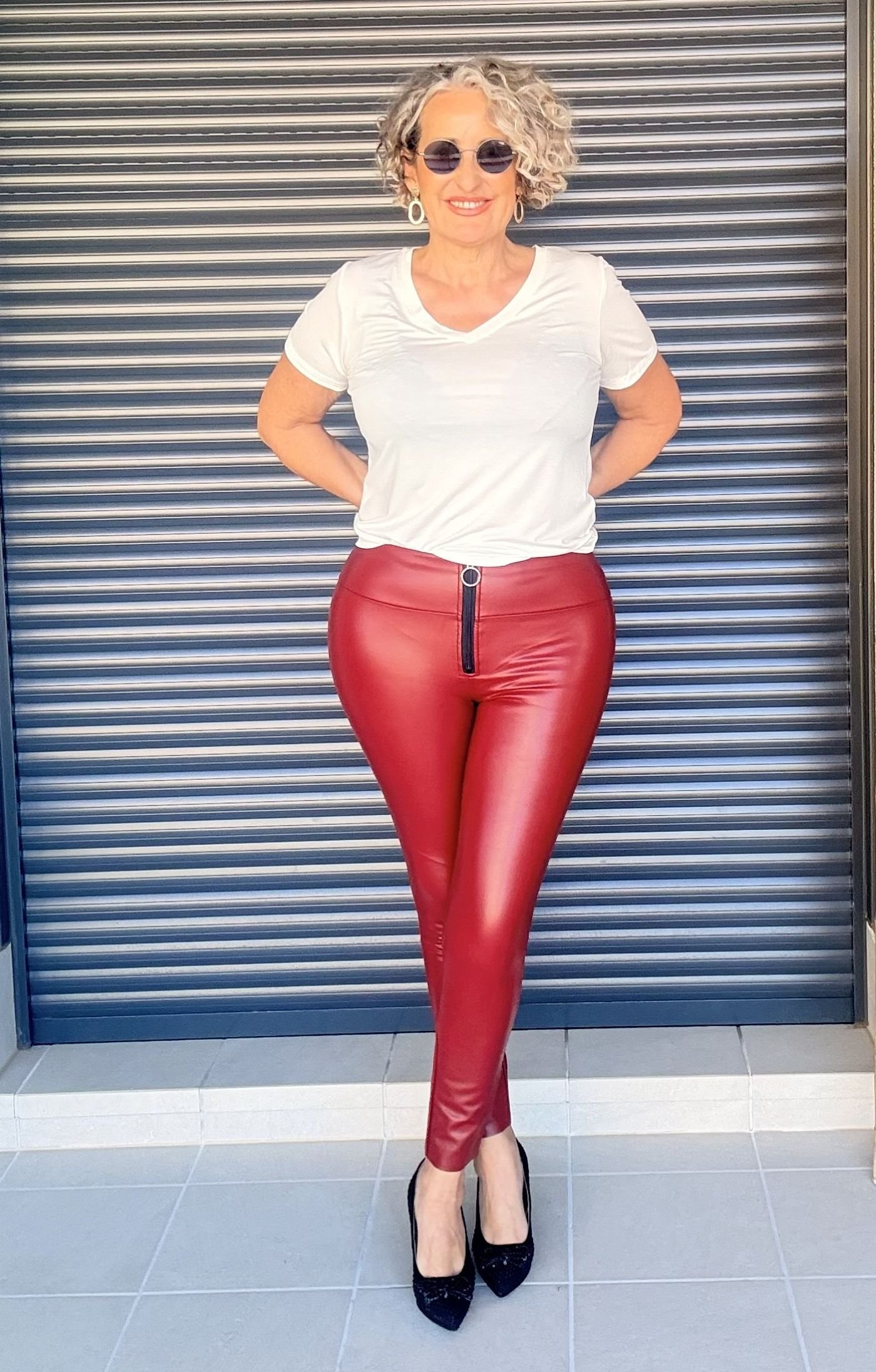 leggings efecto polipiel burdeos